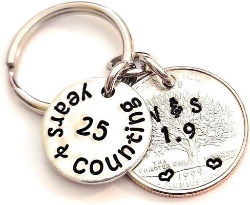 Tucker's Trinkets And Treasures 25 Years & Counting, 25th Anniversary Year Quarter Key Chain, 25th Wedding Anniversary in Saudi Arabia