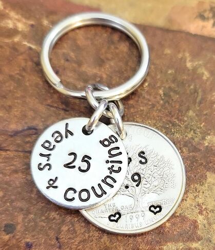 Tucker's Trinkets And Treasures 25 Years & Counting, 25th Anniversary Year Quarter Key Chain, 25th Wedding Anniversary in Saudi Arabia