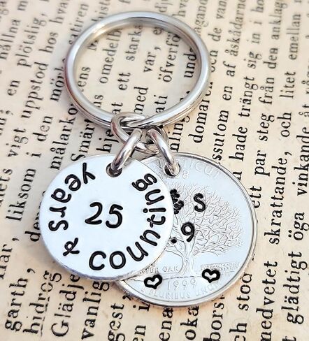 Tucker's Trinkets And Treasures 25 Years & Counting, 25th Anniversary Year Quarter Key Chain, 25th Wedding Anniversary in Saudi Arabia