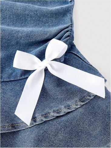 MakeMeChic Women's Layered Ruffle Denim Mini Dress Strapless Bandeau Bow Jean Dresses in Kuwait