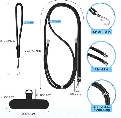 takyu Phone Lanyard, 2 Pack Adjustable Cell Phone Lanyard Crossbody Neck Strap & 2 Pack Phone Wrist Strap with Tether Tabs Compatible for iPhone Android Smartphones-Black Grey in Kuwait