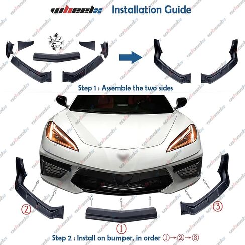 7Pcs Front Lip Compatible with 2020-2025 Chevy Corvette C8 Z51, Bumper Air Dam Lower Chin Splitter Protection Body Kit Fits for 2020 2021 2022 2023 2024 2025 (Glossy Black) in Saudi Arabia