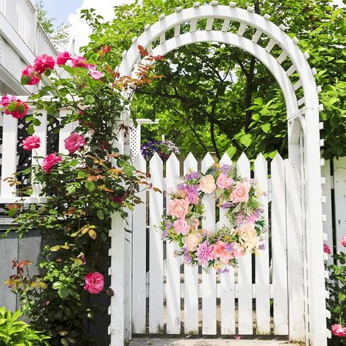 Peony Summer Wreaths for Front Door Summer Outside Artificial Rose Daisy Wreaths 18 Inches Wildflowers Greenery Leaves Wreath for All Seasons Farmhouse Home Wall Indoor Outdoor Window Decor in Kuwait