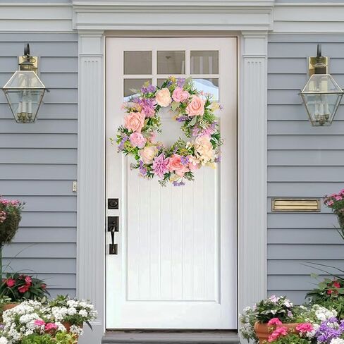 Peony Summer Wreaths for Front Door Summer Outside Artificial Rose Daisy Wreaths 18 Inches Wildflowers Greenery Leaves Wreath for All Seasons Farmhouse Home Wall Indoor Outdoor Window Decor in Kuwait