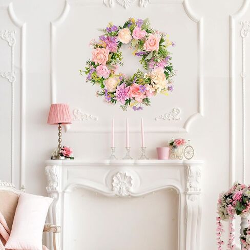 Peony Summer Wreaths for Front Door Summer Outside Artificial Rose Daisy Wreaths 18 Inches Wildflowers Greenery Leaves Wreath for All Seasons Farmhouse Home Wall Indoor Outdoor Window Decor in Kuwait