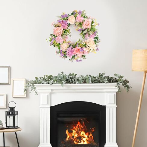 Peony Summer Wreaths for Front Door Summer Outside Artificial Rose Daisy Wreaths 18 Inches Wildflowers Greenery Leaves Wreath for All Seasons Farmhouse Home Wall Indoor Outdoor Window Decor in Kuwait