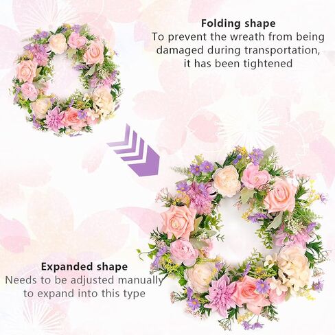 Peony Summer Wreaths for Front Door Summer Outside Artificial Rose Daisy Wreaths 18 Inches Wildflowers Greenery Leaves Wreath for All Seasons Farmhouse Home Wall Indoor Outdoor Window Decor in Kuwait