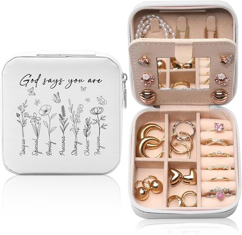 Christian Gifts for Women Girls, Bible Verse Travel Jewelry Box, Portable Jewelry Organizer Case with Flowers, Religious Inspirational Catholic Spiritual Gifts for Friend, Sister, Mom in Kuwait