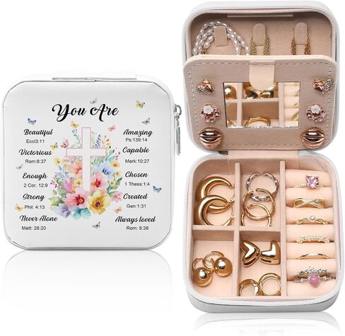 Christian Gifts for Women Girls, Bible Verse Travel Jewelry Box, Portable Jewelry Organizer Case with Flowers, Religious Inspirational Catholic Spiritual Gifts for Friend, Sister, Mom in Kuwait