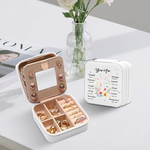 Christian Gifts for Women Girls, Bible Verse Travel Jewelry Box, Portable Jewelry Organizer Case with Flowers, Religious Inspirational Catholic Spiritual Gifts for Friend, Sister, Mom in Kuwait