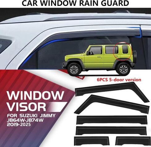 أقنعة نافذة واقي المطر لنافذة السيارة متوافقة مع سوزوكي جيمي 5 أبواب MK4-JB64W-JB74W(2019-2025)، أقنعة تثبيت خارجية، عاكسات النوافذ الجانبية للسيارات، ملحقات السيارة - 4 قطع (الحجم: 6 قطع) in Kuwait