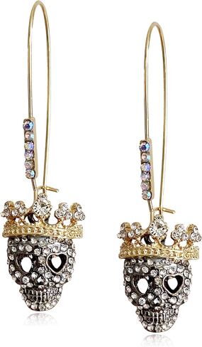 Chic Personalized Punk Gothic Sparkly Crystal Skeleton Dangle Drop Earrings for Women Unique Charms Vintage Skeleton Head Huggie Hoops Unisex Halloween Valentine Jewelry Gifts for Friends in Saudi Arabia