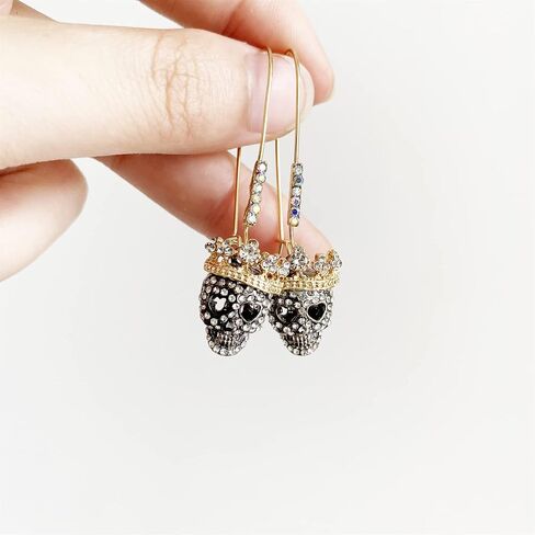 Chic Personalized Punk Gothic Sparkly Crystal Skeleton Dangle Drop Earrings for Women Unique Charms Vintage Skeleton Head Huggie Hoops Unisex Halloween Valentine Jewelry Gifts for Friends in Saudi Arabia
