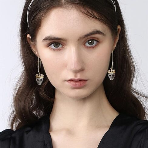 Chic Personalized Punk Gothic Sparkly Crystal Skeleton Dangle Drop Earrings for Women Unique Charms Vintage Skeleton Head Huggie Hoops Unisex Halloween Valentine Jewelry Gifts for Friends in Saudi Arabia