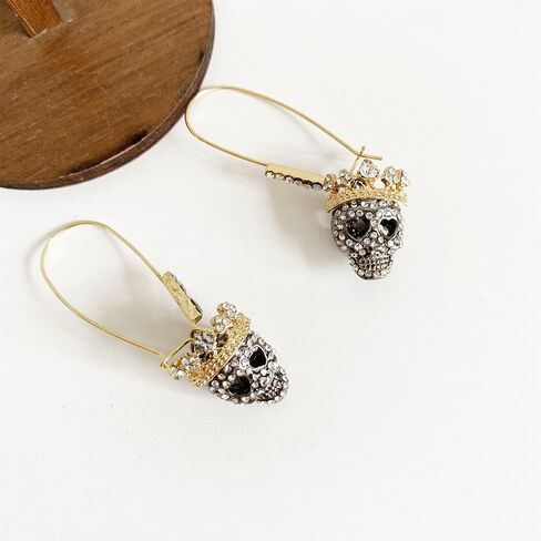 Chic Personalized Punk Gothic Sparkly Crystal Skeleton Dangle Drop Earrings for Women Unique Charms Vintage Skeleton Head Huggie Hoops Unisex Halloween Valentine Jewelry Gifts for Friends in Saudi Arabia