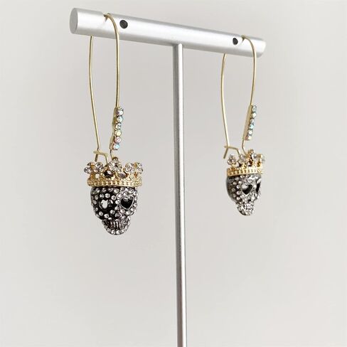 Chic Personalized Punk Gothic Sparkly Crystal Skeleton Dangle Drop Earrings for Women Unique Charms Vintage Skeleton Head Huggie Hoops Unisex Halloween Valentine Jewelry Gifts for Friends in Saudi Arabia