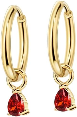 FANSING Lightweight Drop Dangle Huggie Earrings for Women with Teardrop Birthstone Ornament 18k Gold Plated 316L Surgical Steel in Saudi Arabia