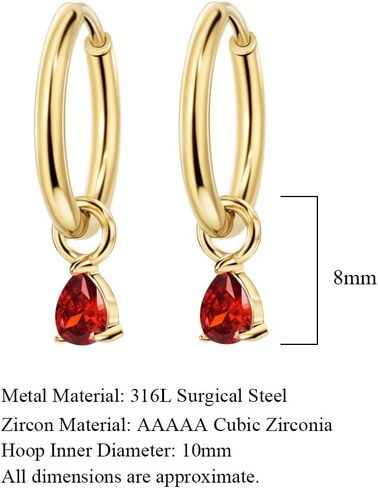 FANSING Lightweight Drop Dangle Huggie Earrings for Women with Teardrop Birthstone Ornament 18k Gold Plated 316L Surgical Steel in Saudi Arabia