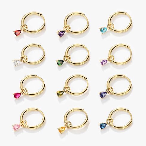 FANSING Lightweight Drop Dangle Huggie Earrings for Women with Teardrop Birthstone Ornament 18k Gold Plated 316L Surgical Steel in Saudi Arabia