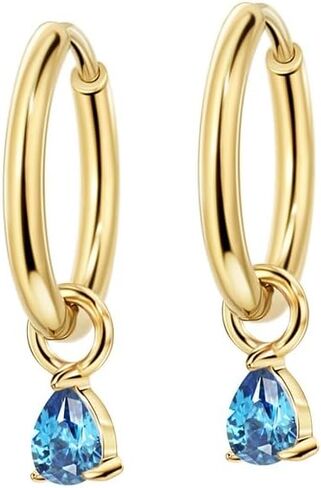 FANSING Lightweight Drop Dangle Huggie Earrings for Women with Teardrop Birthstone Ornament 18k Gold Plated 316L Surgical Steel in Saudi Arabia