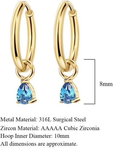FANSING Lightweight Drop Dangle Huggie Earrings for Women with Teardrop Birthstone Ornament 18k Gold Plated 316L Surgical Steel in Saudi Arabia