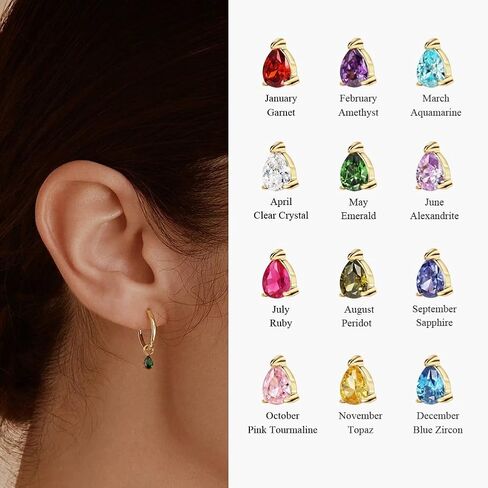 FANSING Lightweight Drop Dangle Huggie Earrings for Women with Teardrop Birthstone Ornament 18k Gold Plated 316L Surgical Steel in Saudi Arabia