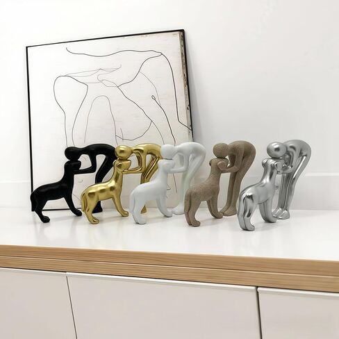Silver Human and Dog Statue Decoration, Cute Pet Sculpture Home Decor Tabletop Ornament Office Living Room Bedroom Home, for Dog Lovers Friends Family Decoration in Saudi Arabia