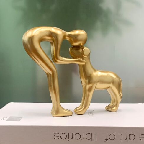 Silver Human and Dog Statue Decoration, Cute Pet Sculpture Home Decor Tabletop Ornament Office Living Room Bedroom Home, for Dog Lovers Friends Family Decoration in Saudi Arabia