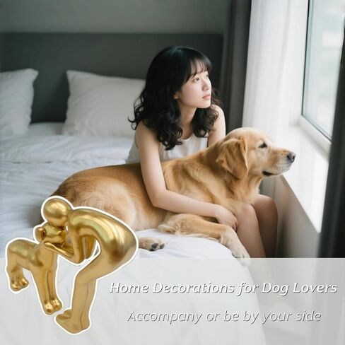 Silver Human and Dog Statue Decoration, Cute Pet Sculpture Home Decor Tabletop Ornament Office Living Room Bedroom Home, for Dog Lovers Friends Family Decoration in Saudi Arabia