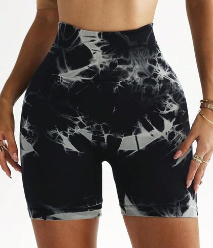 Seamless Tie Dye Workout Shorts for Women High Waisted Scrunch Butt Cycling Yoga Shorts in Saudi Arabia
