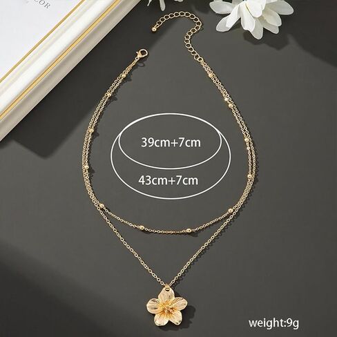 Charm Gold Flower Y2k Layered Necklaces for Women Statement, Trendy Vintage Chunky Metal Pleated Floral Pendant Necklace Hawaiian Party Jewelry Gifts in Saudi Arabia