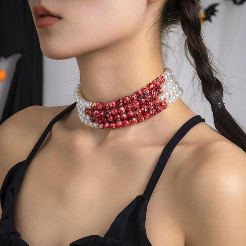 Dripping Blood Imitation Pearls Necklace Handmade Blood Necklace Vampire Choker Party Costume Accessory for Women ﻿ in Saudi Arabia