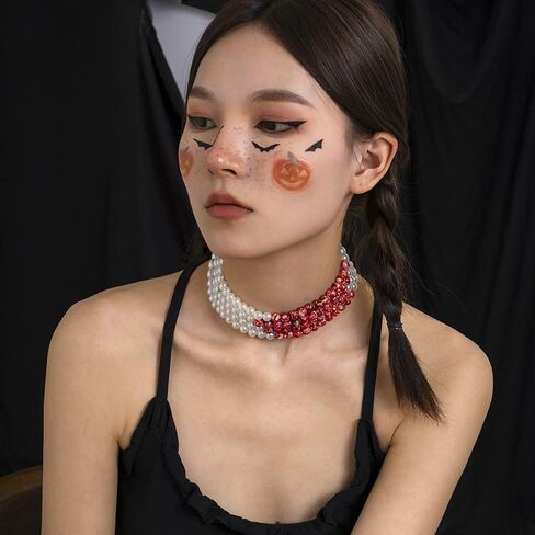 Dripping Blood Imitation Pearls Necklace Handmade Blood Necklace Vampire Choker Party Costume Accessory for Women ﻿ in Saudi Arabia