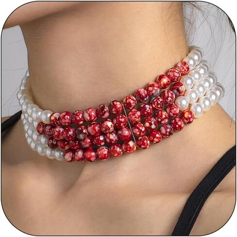 Dripping Blood Imitation Pearls Necklace Handmade Blood Necklace Vampire Choker Party Costume Accessory for Women ﻿ in Saudi Arabia