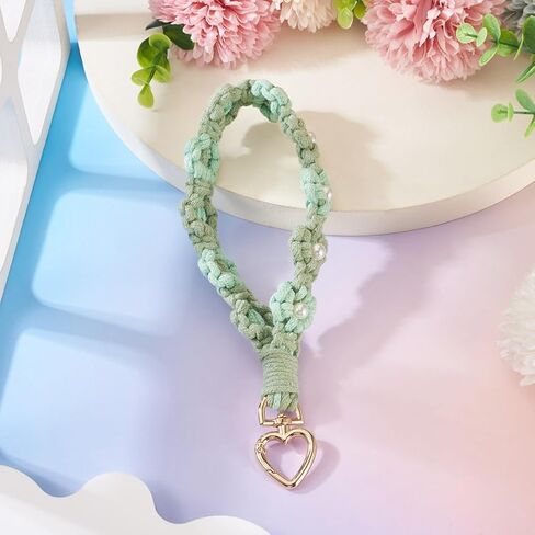1Pc Cotton Braided Flower Wristlet Keyring 7.88 inch Long Hand-woven Keychain Pendant Decorations with Alloy Heart Clasp in Saudi Arabia