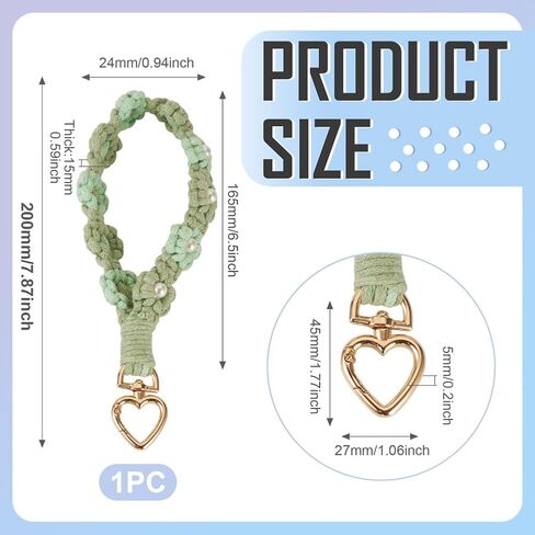 1Pc Cotton Braided Flower Wristlet Keyring 7.88 inch Long Hand-woven Keychain Pendant Decorations with Alloy Heart Clasp in Saudi Arabia