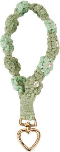 1Pc Cotton Braided Flower Wristlet Keyring 7.88 inch Long Hand-woven Keychain Pendant Decorations with Alloy Heart Clasp in Saudi Arabia