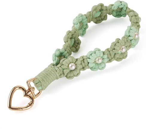 1Pc Cotton Braided Flower Wristlet Keyring 7.88 inch Long Hand-woven Keychain Pendant Decorations with Alloy Heart Clasp in Saudi Arabia