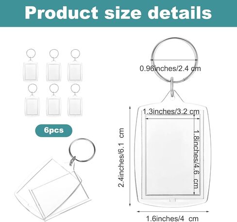 6 قطع سلسلة مفاتيح مخصصة لصورة 1.7 × 1.1، سلسلة مفاتيح صورة فارغة مزدوجة الجوانب، سلاسل مفاتيح أكريليك فارغة، سلاسل مفاتيح مخصصة، هدية تخرج مخصصة للرجال والنساء (شفاف) in Kuwait