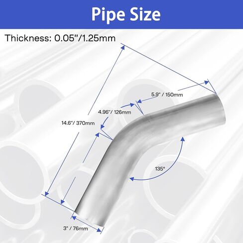 2.5 Inches Exhaust Bend Pipe, 45 Degree Mandrel Bend Elbow Pipe Diy Custom Mandrel Exhaust Tubing, Stainless Steel Exhaust Pipe Universal Fit (2.5"OD 45° 2PCS) in Kuwait