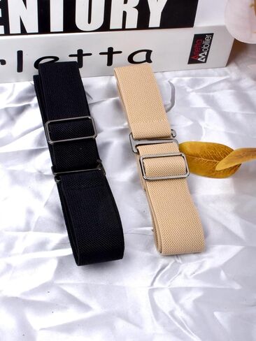 Generic 2 Pack Women's Invisible Elastic Belt, Stretch Belt for Women, Adjustable Strap Belt with Flat Buckle, Black, Khaki, Size Adjustable in Saudi Arabia