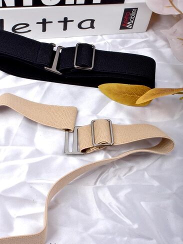 Generic 2 Pack Women's Invisible Elastic Belt, Stretch Belt for Women, Adjustable Strap Belt with Flat Buckle, Black, Khaki, Size Adjustable in Saudi Arabia