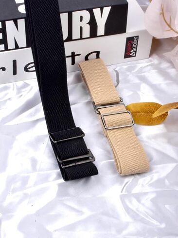 Generic 2 Pack Women's Invisible Elastic Belt, Stretch Belt for Women, Adjustable Strap Belt with Flat Buckle, Black, Khaki, Size Adjustable in Saudi Arabia
