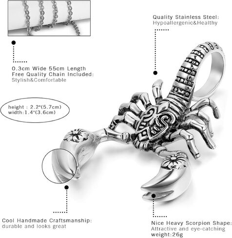 OIDEA Men's Large Heavy Gothic Scorpion Pendant Necklace Stainless Steel Necklace for Men, Punk Rock Biker Halloween Cosplay Costume Jewelry Gift in Saudi Arabia