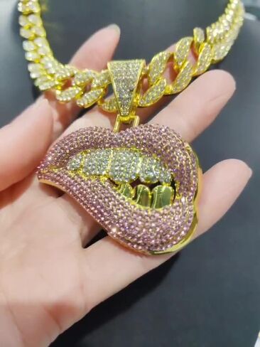 Hip Hop Cuban Chain Necklace – 18K Gold Plated & Sterling Silver | 300+ Handset Crystals | Customizable Pendants | Unisex Gift Set in Saudi Arabia