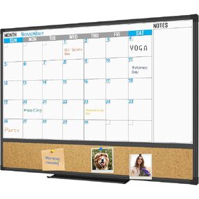 XBoard Magnetic Calendar Whiteboard 36" x 24" - Monthly Calendar Dry Erase Board, White Board + Colorful Calendar Board, Silver Aluminium Framed Monthly Planning Board