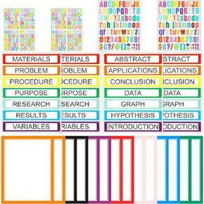 22 Sheets VinTS Self Adhesive Science Fair Display Boards Supplies included 14 Presentation Science Subtitles 4 Science Fair Project Titles 4 Personalized Letter Stickers for Classroom Office,Colorful