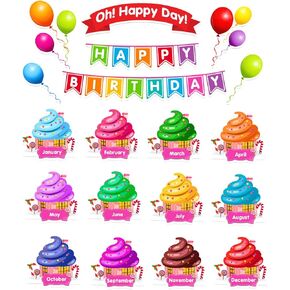 EAMAY Happy Birthday Bulletin Board Set for Classroom (Rainbow)
