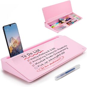 Small Glass Desktop Whiteboard Dry-Erase-Board - Computer Keyboard Stand White Board Surface Pad with Drawer, Desk Organizers with Accessories for Office, Home, School Supplies