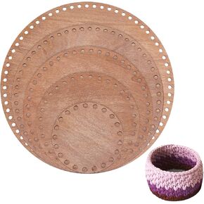 PH PandaHall 5 Sizes Natural Wooden Basket Bottom, Round Circle Blank Crochet Basket Wood Base Cut for DIY Basket Weaving Crochet Supplies, BurlyWood, 3.9/5.9/7.9/9.9/11.9 inch